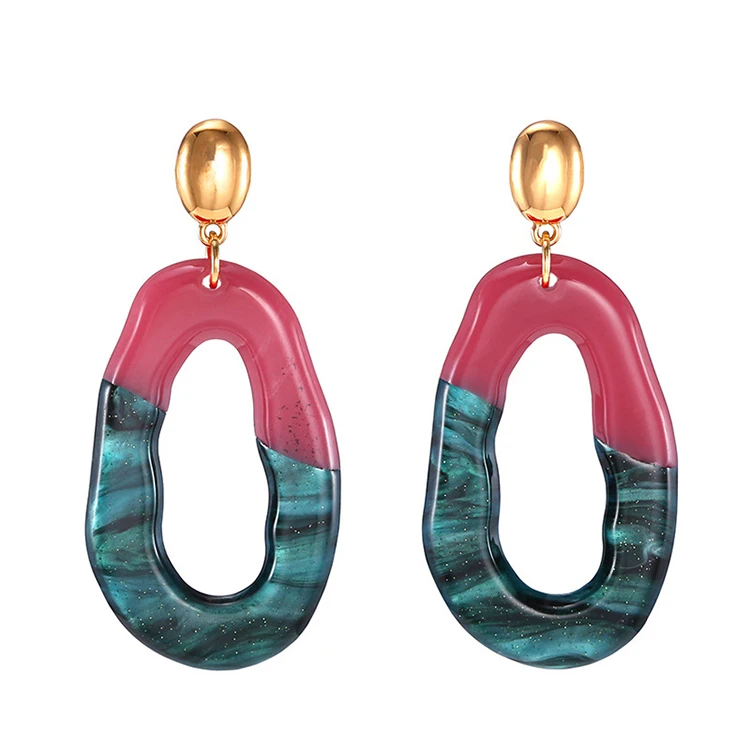 

New Arrival Geometric Oval Colorful Acrylic Splicing Earrings For Women Drop Earrings Jewelry Gift Wholesale (KDR044), Same as the picture