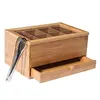 Bamboo Tea Box and Condiment Storage Drawer with a Clear Acrylic Lid