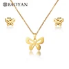 BAOYAN 24K Gold Plated Hollow Butterfly Necklace Earrings Stainless Steel Jewelry Set For Women
