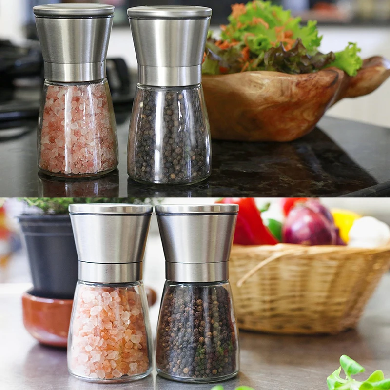 Premium Black Stainless Steel Salt And Pepper Grinder Set With