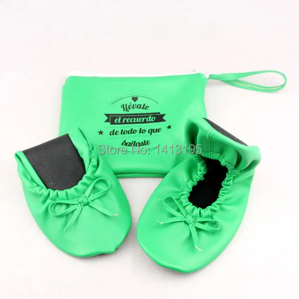 Free shipping ! 2015 Unique green flat wedding shoes folding ballet shoes