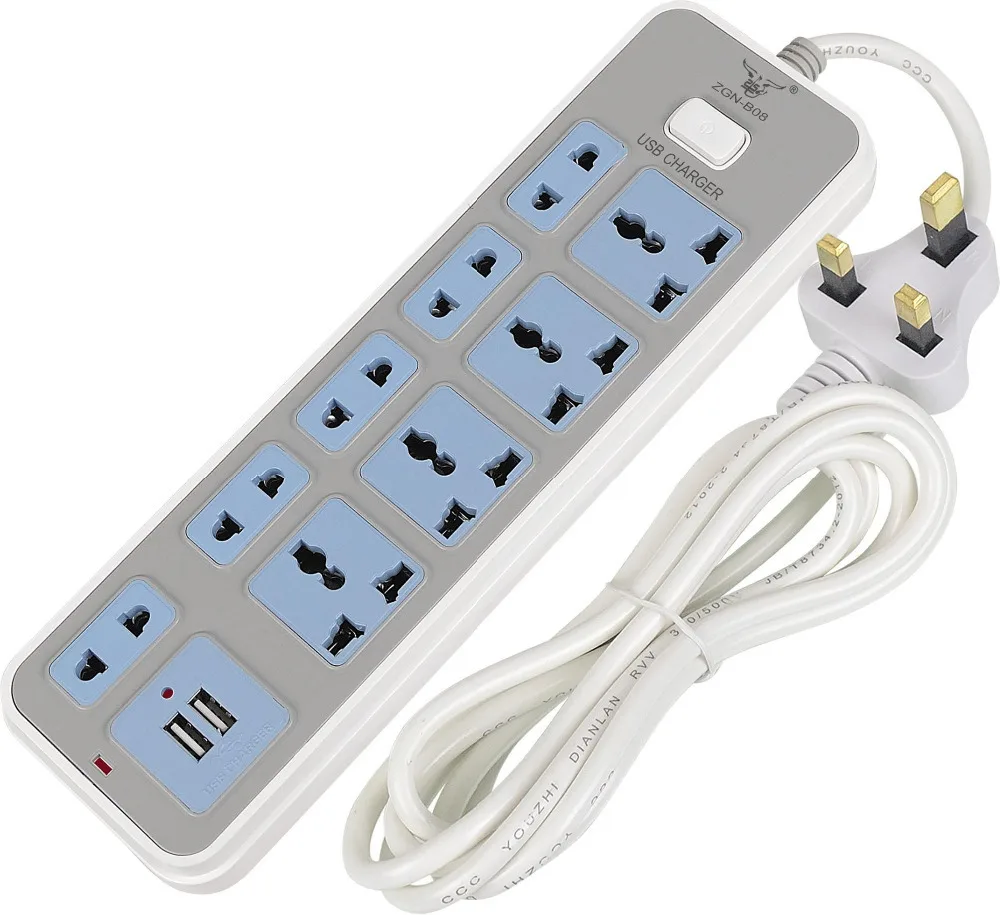 2M UK Plug Commercial Power Strip USB for iphone 6 with cooper cable 5V 1A UK Standard usb surge protector