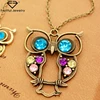 2018 New Style Special gift Vintage Retro Hollow Owl Necklace blue crystal eyes pendant for women gold jewelry