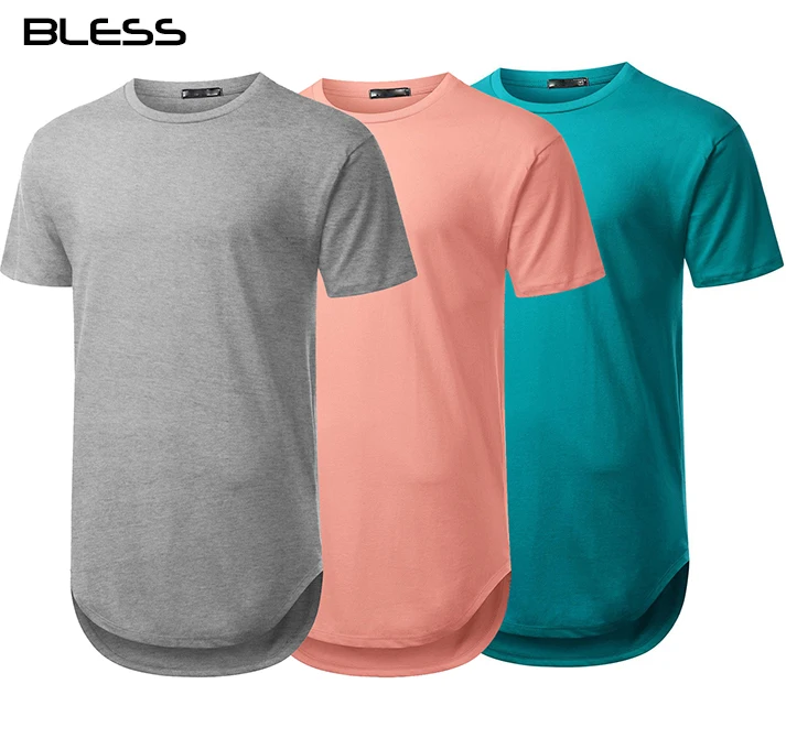 

Wholesale Men Blank Slim Fit T Shirt Scoop Round Curved Scallop Hem T-shirts