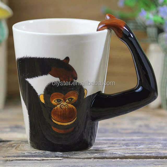 creative gift ceramic coffee milk tea mug 3d animal shape hand