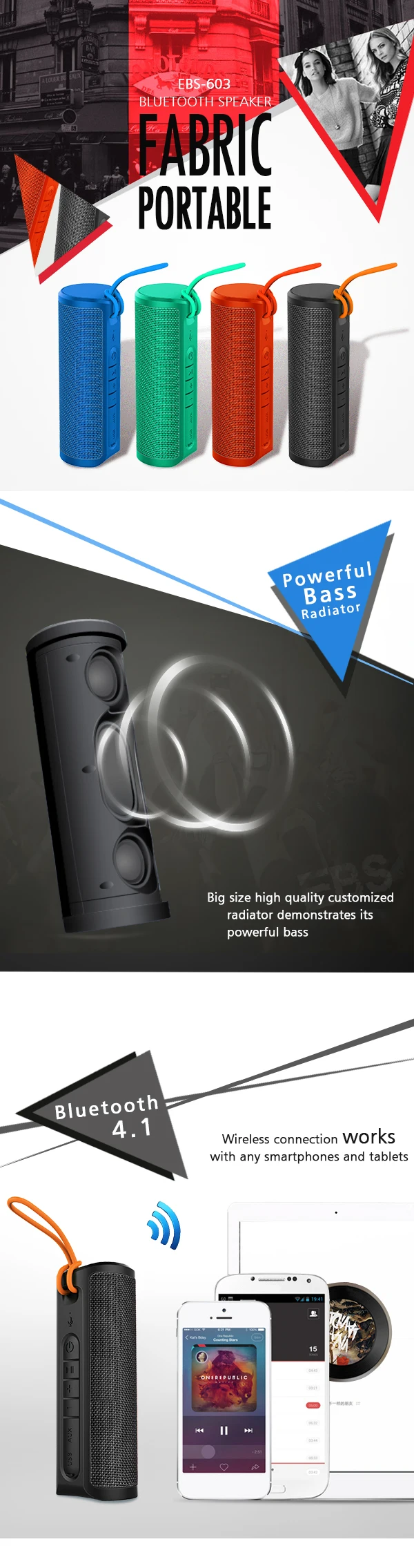 EBS-603 Waterproof bluetooth speaker True Wireless Stereo fabric Bluetooth Speaker - ANKUX.COM