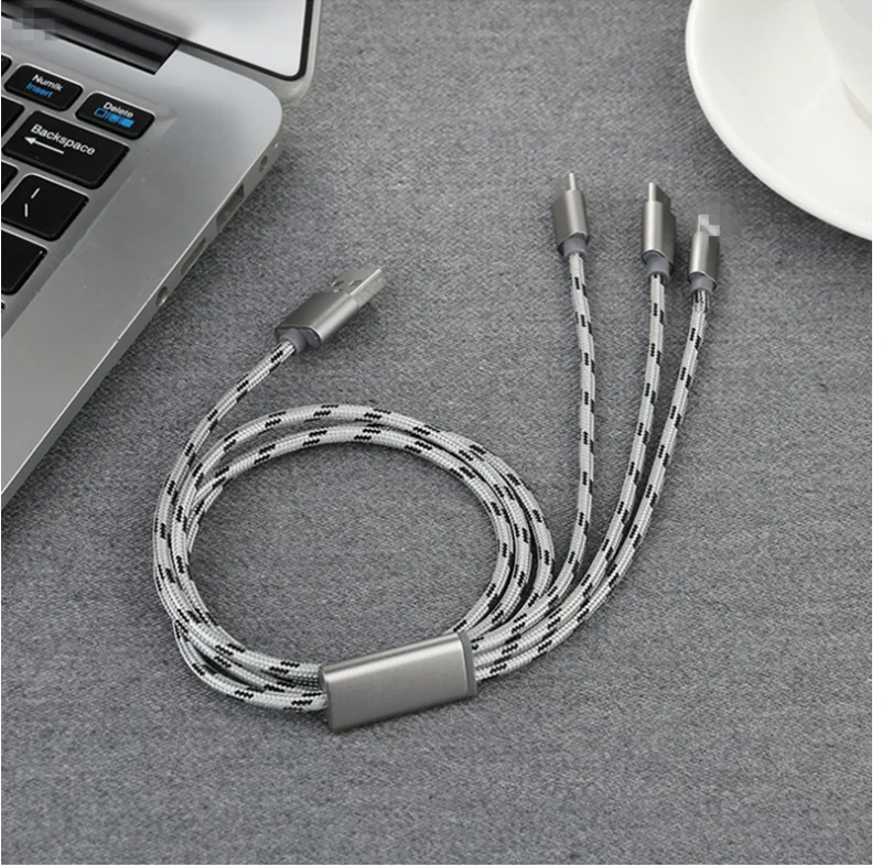 Golden SKY Colorful 3A Fast Charging Line Phone Charger USB Charging Nylon 1m Micro USB Type-C IOS Cable 3 in1 Data Line - ANKUX.COM