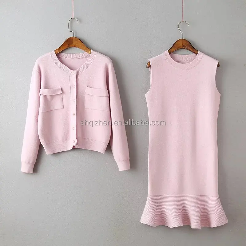 Good quality solid color women sweater set fashion cardigan and slim fit mermaid knitted dress set
Good quality solid color women sweater set fashion cardigan and slim fit mermaid knitted dress set