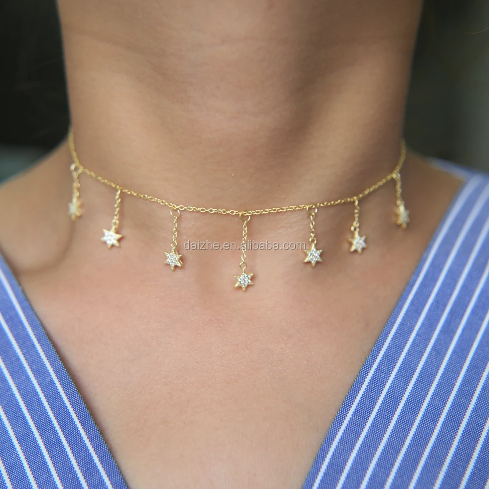 New fashion jewelry 925 sterling silver cz star charm delicate chain wedding gift choker chocker tassel necklace, Gold
New fashion jewelry 925 sterling silver cz star charm delicate chain wedding gift choker chocker tassel necklace, Gold