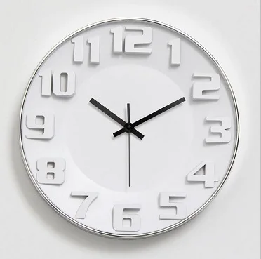 12 inch Simple Metal Frame 3D Numbers White Clock Color Hand Wall Clock 