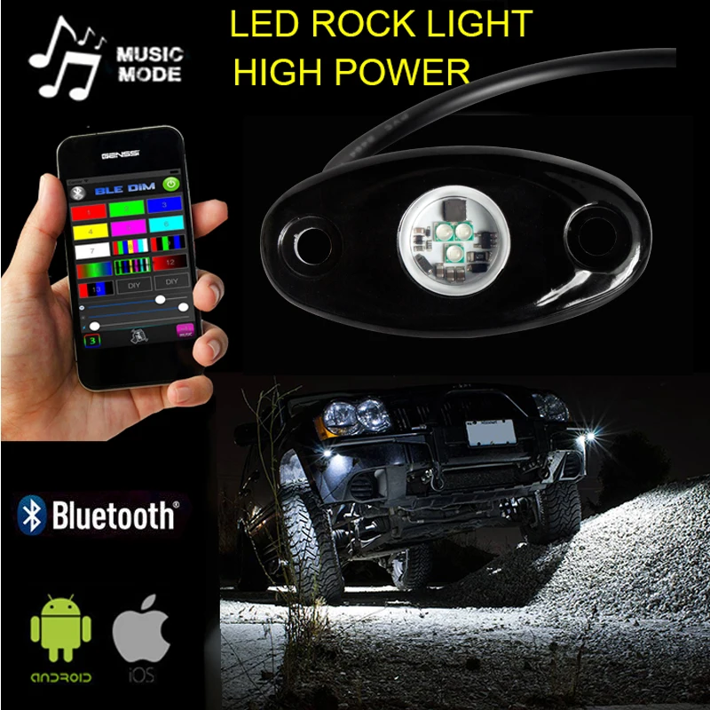 4pcs 8pcs Car LED Decorative Lights 7 Colors RGB bluetooth Control Car Rock Lights For Car Decoration phone