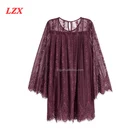long trumpet sleeves scalloped lace cuffs and hem Short lace dress