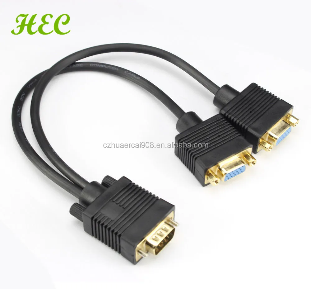 VGA 1 Male to Dual 2 VGA Female Converter Adapter Splitter Y Cable Gold Plated