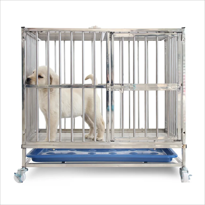 Customized Logo Stainless Steel Dog Cage Double Doors Pet Cage Dog With Wheels