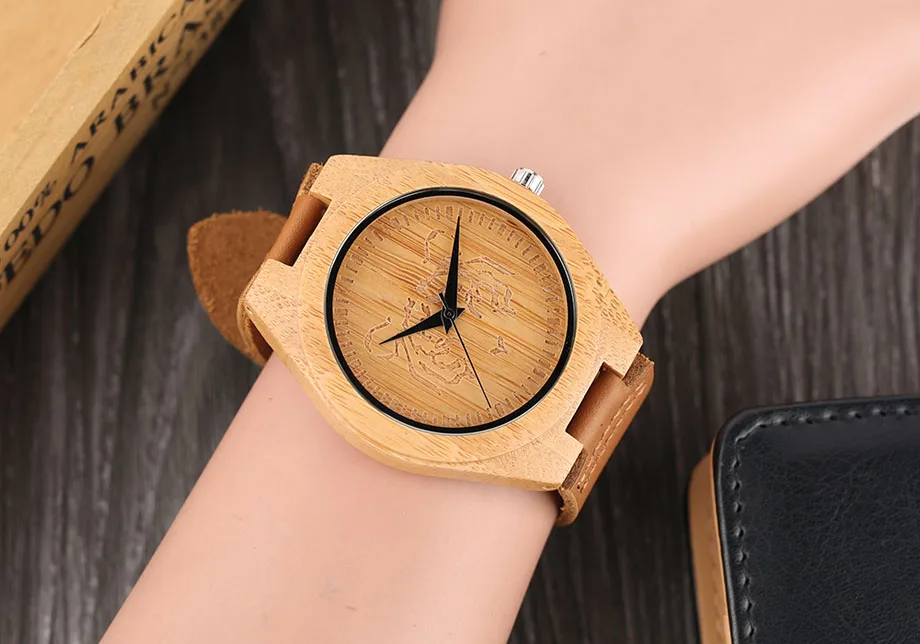 High Quality Men's Handmade Natural Wooden Watch Tiger Pattern Brown Genuine Leather Strap Quartz Wristwatch Male Sports (15)