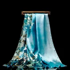women scarf satin shawl hijab large size silk like high quality Chinese culture gift painting