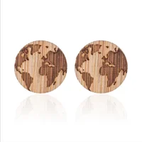 

Women Fashion Simple Wooden Circle Round Map Ear Studs Wooden Earrings Jewelry