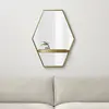 Modern Stainless Steel Wall Mirror With Small Mirrored Shelf Gold Frame