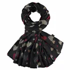 Women 70% viscose 30% cotton heart shaped printing woven scarf