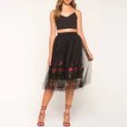 Moderate Cost Rose Embroidered Mesh Organza Midi Lady Skirt