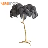 OEM Big Palm Natural Plume Ostrich Feather Copper Standing Floor Lamp Pendant Light