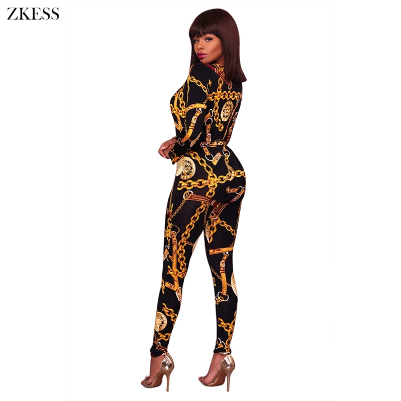 Black-Sexy-Deep-V-Neck-Gold-Chain-Print-Skinny-Jumpsuit-LC64363-2-2 