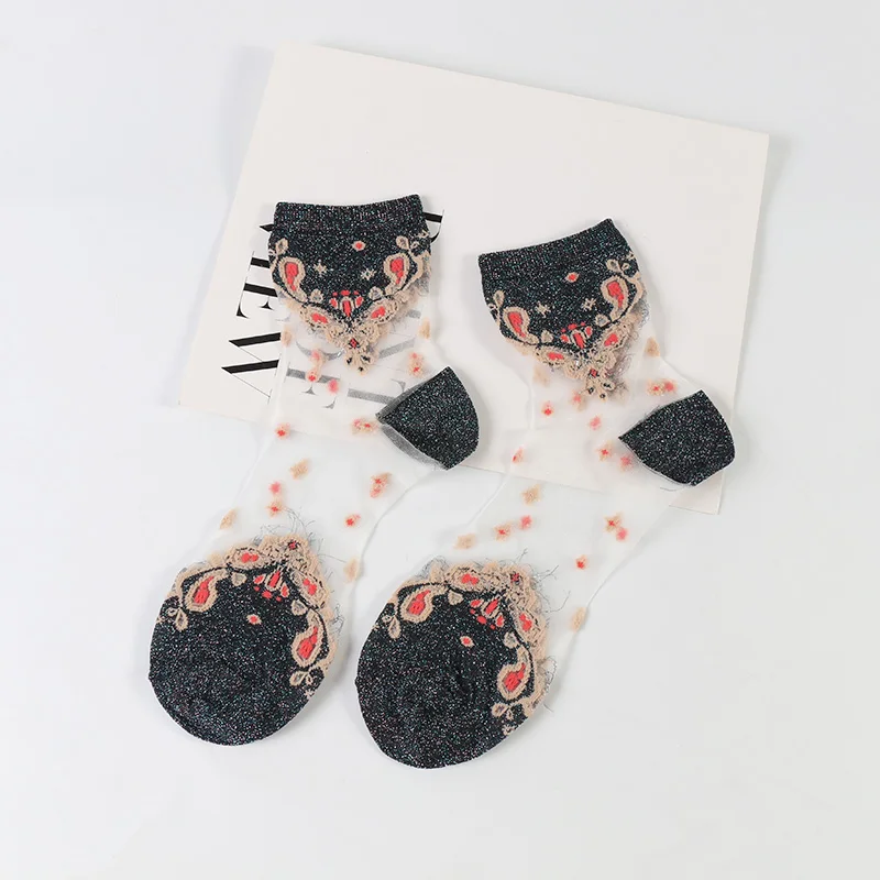 Wholesale fashion nylon glass Lurex luxury silk women crystal lace socks, Black+white, black+black
Wholesale fashion nylon glass Lurex luxury silk women crystal lace socks, Black+white, black+black