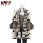 Winter Luxury Fashion Design Lamb Wool Fur Coat With Silver Fox Sleeve