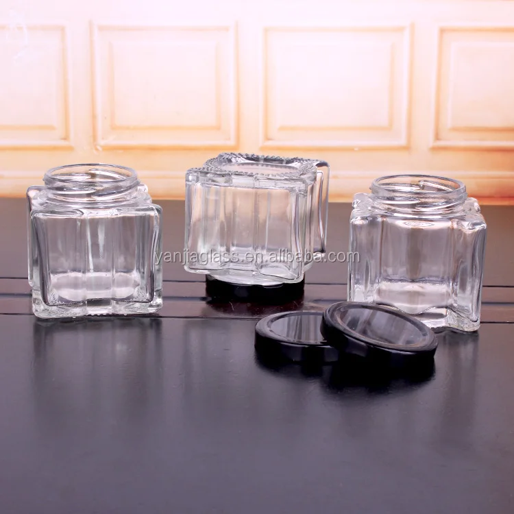 unique square 200ml glass honey jars container with metal lids