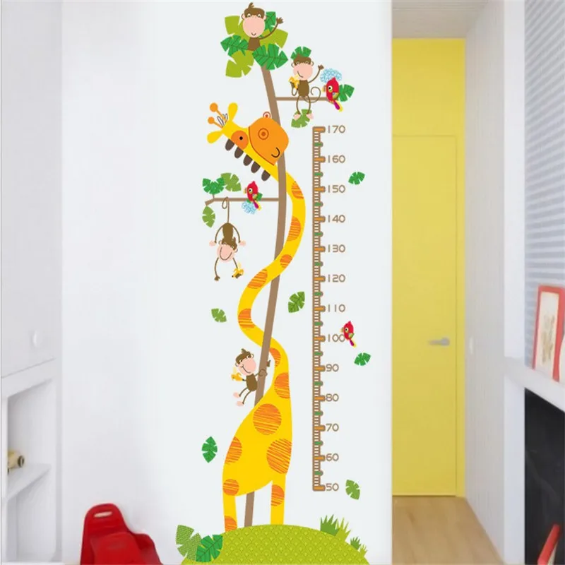 Unionpromo non-toxic pvc animal kids height growth chart wall sticker