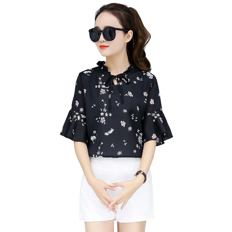 Summer loose thin half sleeves wild women's shirt trumpet sleeves chiffon shirt
Summer loose thin half sleeves wild women's shirt trumpet sleeves chiffon shirt