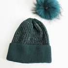 Myfur Fashion Cold Weather Knit Ribbed Chenille Beanie Winter Hat with Fur Pom Pom