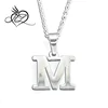 Stainless Steel Silver Alphabet Letter M CZ White Diamond Initial Charm Pendant