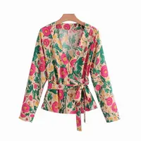 Summer new V-neck long-sleeve waist belt print wrap shirt casual loose comfortable top
Summer new V-neck long-sleeve waist belt print wrap shirt casual loose comfortable top