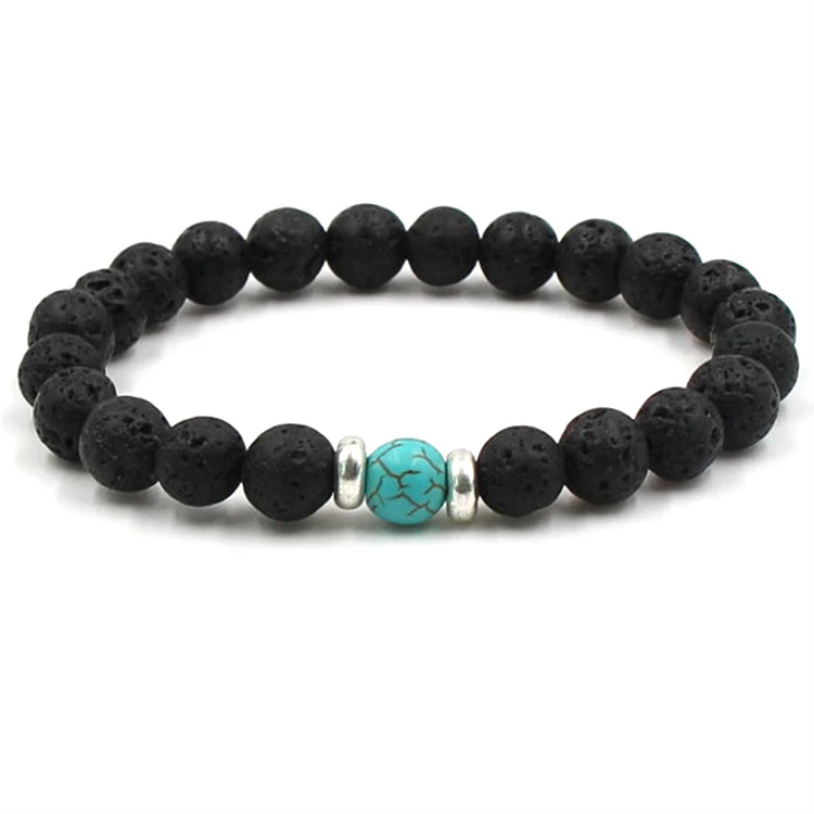 

Essential Oil Perfume Diffuser 8mm Black Lava Stone Beads Bracelet Turquoise Beads Bracelet Stretch Yoga Jewelry (KB8047), As picture