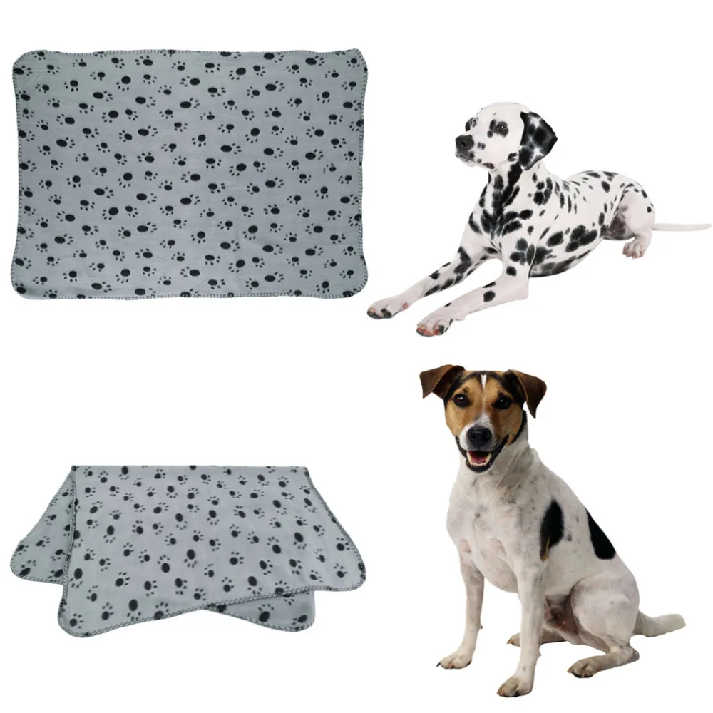 Warm Pet Puppy Dog Cat Small Medium Large Paw Print Pet Cat Dog Fleece Soft Blanket Bed Mat Cover
