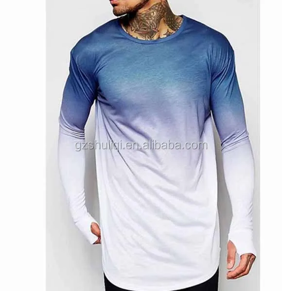 Low Price T Shirt Custom High Quality Longline Curved Hem Dip Dye 100 Polyester Longsleeve Shirt For Men Buy Loose Fit T Shirt Men Fashion T