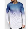 low price t shirt Custom high quality longline curved hem dip-dye 100%polyester longsleeve shirt for men