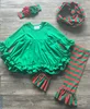 OEM green stripe kids clothing sets cotton children's remake christmas girls outfit