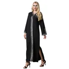 Fashion Middle East Hooded Dress Long Sleeve Side Slit Women Muslim Robe Islamic Arabia Black Abayas