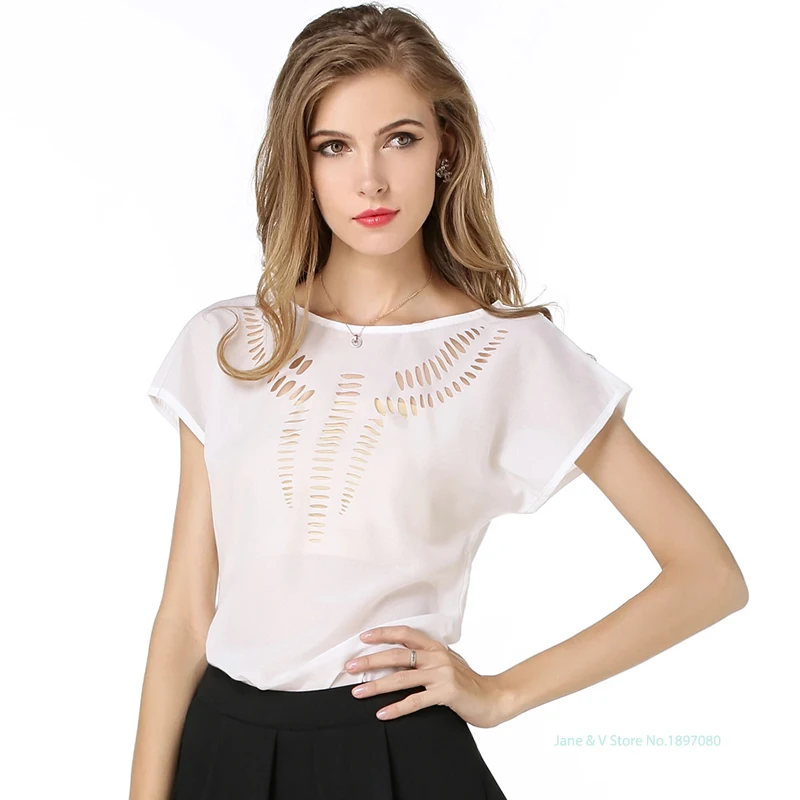 Plus size womens shirts blouses 2015 summer blusas femininas short sleeve chiffon blouse sexy white shirt women