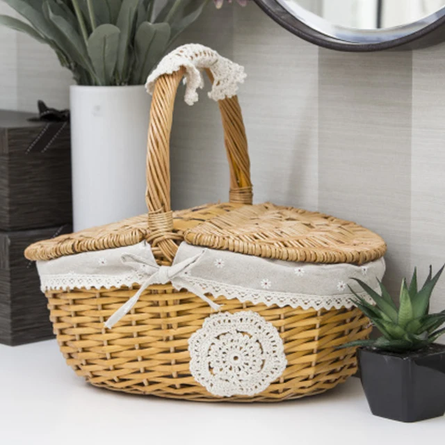 oval willow hamper handwoven wicker picnic basket with lid