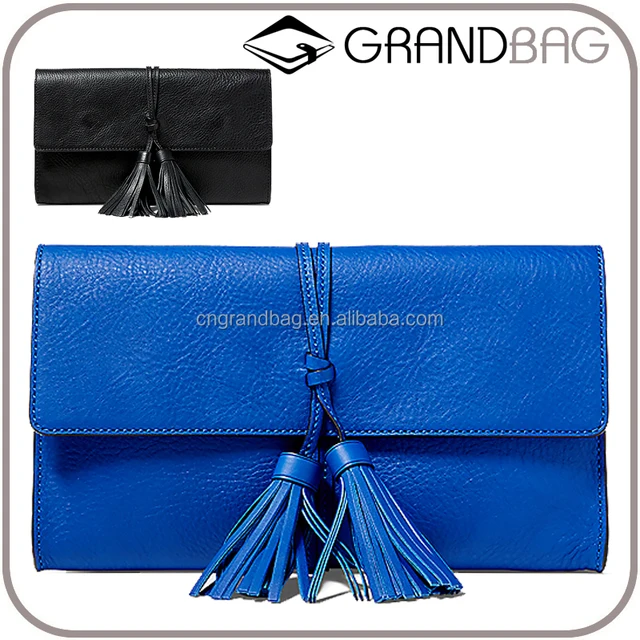 leather envelope clutch bag with tassel, flap over lady handbag