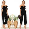2019 Sexy backless off shoulder black jumpsuit women Tiered ruffle high waist jumpsuit romper Female casual overall femme