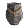 Wholesale Indoor Classic Vintage Hollowed Candle Holder with a hemp cord handle