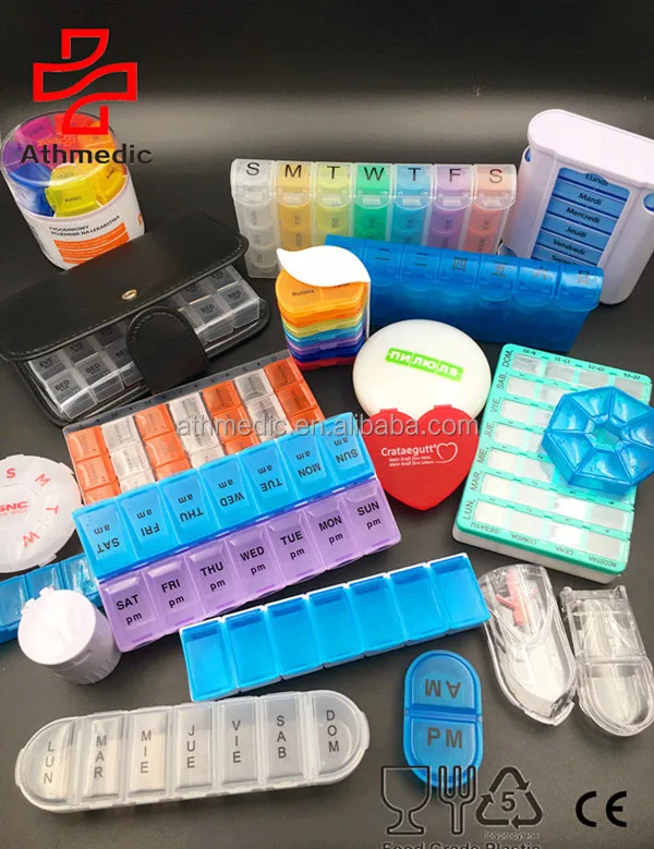 2023 Athmedic food grade tablet drug color Bargains Plastic Pill Box Compartments Medicine box 28 Compartments planner