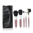 Round short handle 5 pcs brush set for makeup with PU leather bag