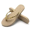 custom leisure eva lady indoor linen flip flop wholesale Flat Sandals Colorful PVC strap with rattan Thong slipper woman