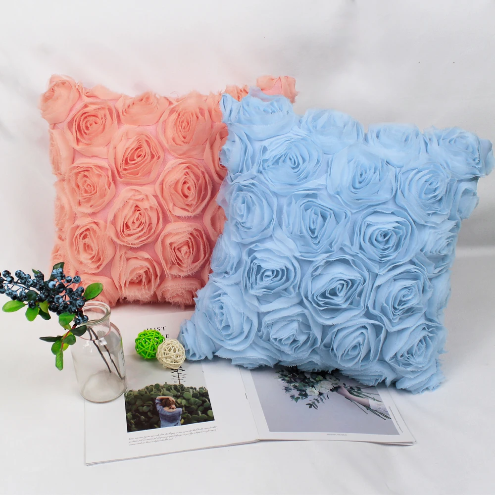 Chiffon Rose Decorative Cushion Cover Popular Style Embroidered