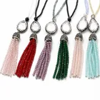 Pure handmade knotted beaded designs crystal necklace with tassel wholesale